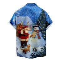 Božićne majice za muškarce Slim Fit 3D Santa Claus Hi Print Casual Dugme Down Swirt s kratkih rukava