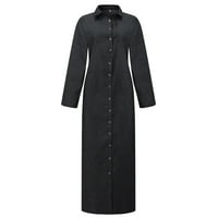 Ljetne haljine za žene V-izrez Dužina gležnjanja Leirure A-line Čvrsta haljina s dugim rukavima crne