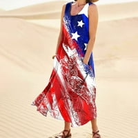 Žene oblače Dan nezavisnosti Američka zastava u vratu bez rukava sa džepovima Duga Maxi haljina na plaži