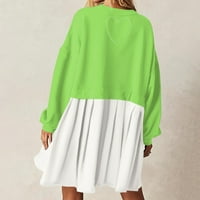Duks za ženske haljine Flowy Patchwork pulover vrhovi Trendy Drop ramena Dukseri s dugim rukavima Mini haljina Ležerne prilike sažedne košulje Crewneck Fall džemperi Fluorescentni zeleni XS