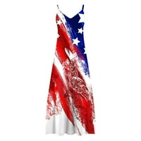 Usmixi ženske haljine 4. srpnja visoki struk patriotski špageti trake maxi haljine modna američka zastava