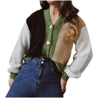 Dupke za uklanjanje za žene dugih rukava dolje V-izrez pletiva u boji u boji blokade casual džemper