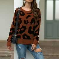 Dukseri zazora Ženske modne rukave Leopard okrugli vrhovi za bluze Pleteni džemper