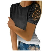 FOPP Prodavač Ženska modna čipka Šuplja Okrugli vrat Majica kratkih rukava Top Black XL