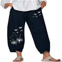 Dabuliu ženske posteljine obrezane široke pantalone za noge Elastične struke povremene pantalone Palazzo