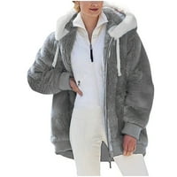Zimska jesen odobrenje Plus veličina zimska topla labava plišana jakna sa kapuljačom tamno siva xl