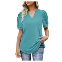 Tobchonp pamučne ženske majice na lisnato rukav naleti na donju letnje V izrez labave bluzene košulje