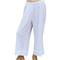 Ženske pune boje pamučne pantalone za čišćenje ljetne pantalone Elastična struka Široka noga pantalone