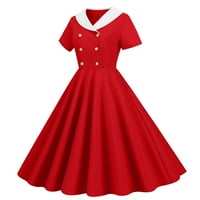 Gaecuw Vintage haljine za žene V izrez kratki rukav retro haljine Dužina koljena Midi haljina Linijska