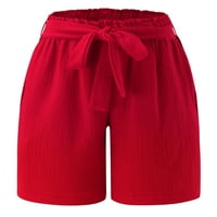 B91XZ Ženske kratke hlače Žene Ležerne ljetne ruffle pojasele elastične strugove s džepovima crveno,
