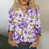 Feternal ženski V-izrez T-majice Labave ljeto Flowy T-majice Bell rukavi na vrhu Ležerne majice Tuničke