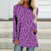 Taqqpue Love Heart tiskane majice s dugim rukavima za žene, plus veličine Crewneck pulover Dukseri za