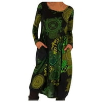 Ženske haljine cvjetni V-izrez A-line Dugi Ležerne prilike ljetne haljine s dugim rukavima zelena 2xl