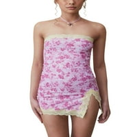 Biayxms Ljeto A-line ružičaste mini haljine za žene, Split bez rukava bez rukava Cvjetna Bodycon kratka