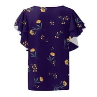 Olyvenn Srednje ljetne tuničke majice za žene Modni laice bluza vrhovi ruffle rukave s kratkim rukavima,
