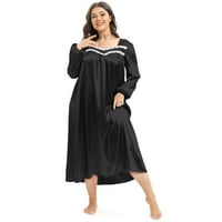 Žene satenske spavaćice Vintage noćna haljina dugih rukava Udobna lagana tkanina za spavanje plus veličina
