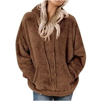 Ženska jakna s dugim rukavima s kapuljačom s dugim rukavima, puni džep u boji Ležerni labavi plišani džemper hot6sl867786