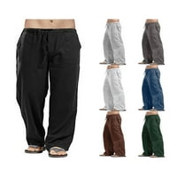 Muške kauzalne pantalone za posteljinu od lagane boje lagane hlače na plaži pantalone sa džepovima