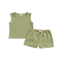 Mialeoley set za bebe, jednostavna puna boja klasična okrugla vrat Ležerne prilike ljetna odjeća