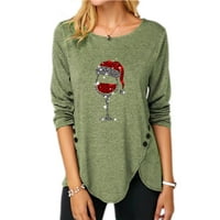 Ženska majica casual gumba Bluza dugih rukava za žene Božićne majice Comfy Fashion Crveno vinsko staklo