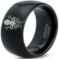Tungsten hobotnice lignje za morsko biće prsten za prsten za muškarce žene udobnost fit crna kupola