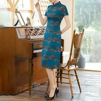 Luksuzna ženska haljina Cheongsam Slim Kines Style Retro Elegant plemenita banket plavi 3xl