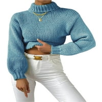 Paille žene Jumper vrhovi kabeli pleteni pleteni džemperi s visokim vratom džemper pletiva dnevno trošenje pulover nebesko plavo 2xl