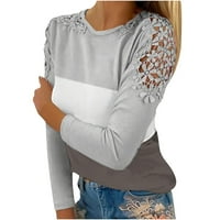 Ženske čipke šuplje vrhovi pada hladne majice s dugim rukavima Crewneck bluze casual labavo pulover