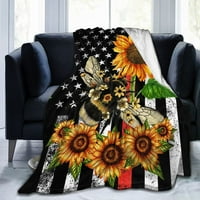 Pokrivač suncokreta, bebe za bebe američke zastave, pčelinji med ultra mekani mikroproplush krevet pokrivač suncokretovih poklona za žene