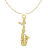 Carat u karatsu 10k žuto zlato 3-d saksofon Privjesak šarm sa 10k žutom zlatnom laganom konopcu ogrlica