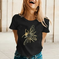 FSQJGQ T majice za žene Slatki V izrez za žene za žene proljeće ljetne pčele tiskane kratkih rukava