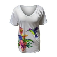 Leylayray Ženski vrhovi ženske majice s kratkim rukavima s kratkim rukavima od tiskanih vrhova Ležerna ljetna bluza bijela xxl
