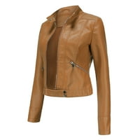 Deagia Fall Jackets Žene Slim kože Okrug Zip motocikl odijelo za kaput jaknu za žene ženske jakne XL