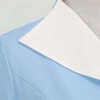 Žene Čvrsti V-izrez A-line srednje dužine modne ljetne haljine kratkih rukava plava L