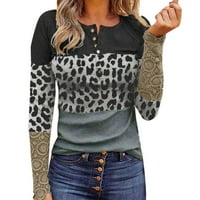 Ženska patchwork štampanje čipke dugih rukava casual gumb pulover dukserica vrh
