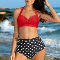 Žene kupaćih kostimi Žene Vintage kupaći kostim dva retro Halter Ruched High Squik Print Bikini Set