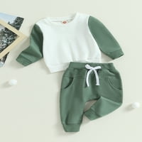 Lieramram Baby Kids Boys Outfits Mjeseci 2T 3T Kontrastna boja dugih rukava dugih rukava i elastične pantalone za Set odjeće za mališana