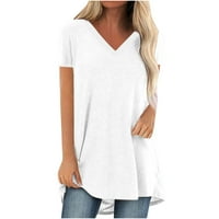 Big & Visoka bijela bluza za žene za žene Ležerne prilike Ležerne prilike Ljeto Žene Slijede VAKT-izrez Na vrhu kratkih rukava Majica za ženska bluza za žene Ležerne prilike, Bijelo, 5xL