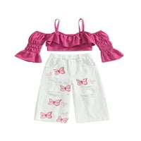 Sutnice za djevojčice za djevojčice hlače postavlja kratki rukav s vrhova ramena leptir hlače za ispis