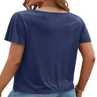 Voguele majica za žene Majica sa čvrstim bojama V izrez Ljetni vrhovi Dnevna odjeća tunika Bluza Prozračna tee Navy Blue 4xl