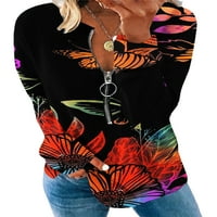 Avamo ženska majica dugih rukava Tee feather Print majica Dailywer labav pulover vrećica V izrez Tunika bluza crna narandžasta 12