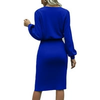 Haljine za žene ženski poklopac dugih rukava CREW CREW SOLID srednji duljinski podijeljeni košulji za košulje od struka Blue S