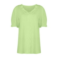 Ženski vrhovi V-izrez Čvrsta bluza Ležerne dame Ljeto kratki rukav modni zeleni 4xl