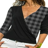 Glookwis Women V rect majica casual tee patchwork labav pulover plaćene košuljene majice tunika bluza