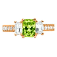 1. CT Sjajni smaragdni rez Clear Simulirani dijamant 18k Rose Gold Solitaire sa akcentima Trobonski prsten SZ 6