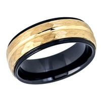 Muškarci Žene Volfram Carbide Vjenčani prsten Comfort Fit Stepped Edge Crna iznutra Čekić zlatni ton