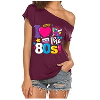 SunhillsGrace majice za žene i asimetrične cvjetne majice s kratkim rukavima sa ramena Disco vrhovi