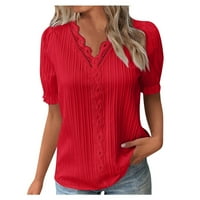 Ženski vrhovi bluza Čvrsti kratki rukav Ležerne dame Ljeto V-izrez Modni crveni 3xl