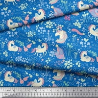 Soimoi plavi pamučni dres tkanine jednorog i cvjetna ispis tkanina od dvorišta široka
