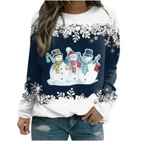 Ženska božićna dukserica Xmas Snowflake snjegović Print casual labav pulover vrhovi plus veličina tamno plava - m
